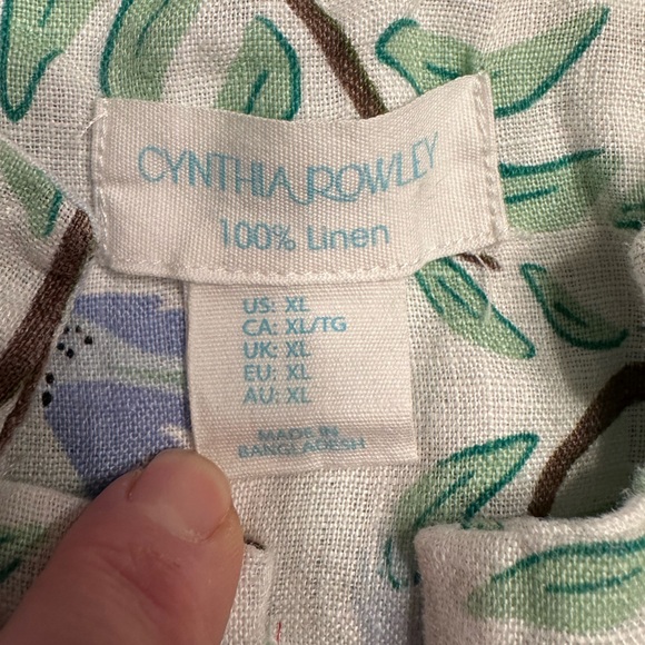 Cynthia Rowley 100% Linen Bird Print Button Front Blouse XL - Picture 2 of 7